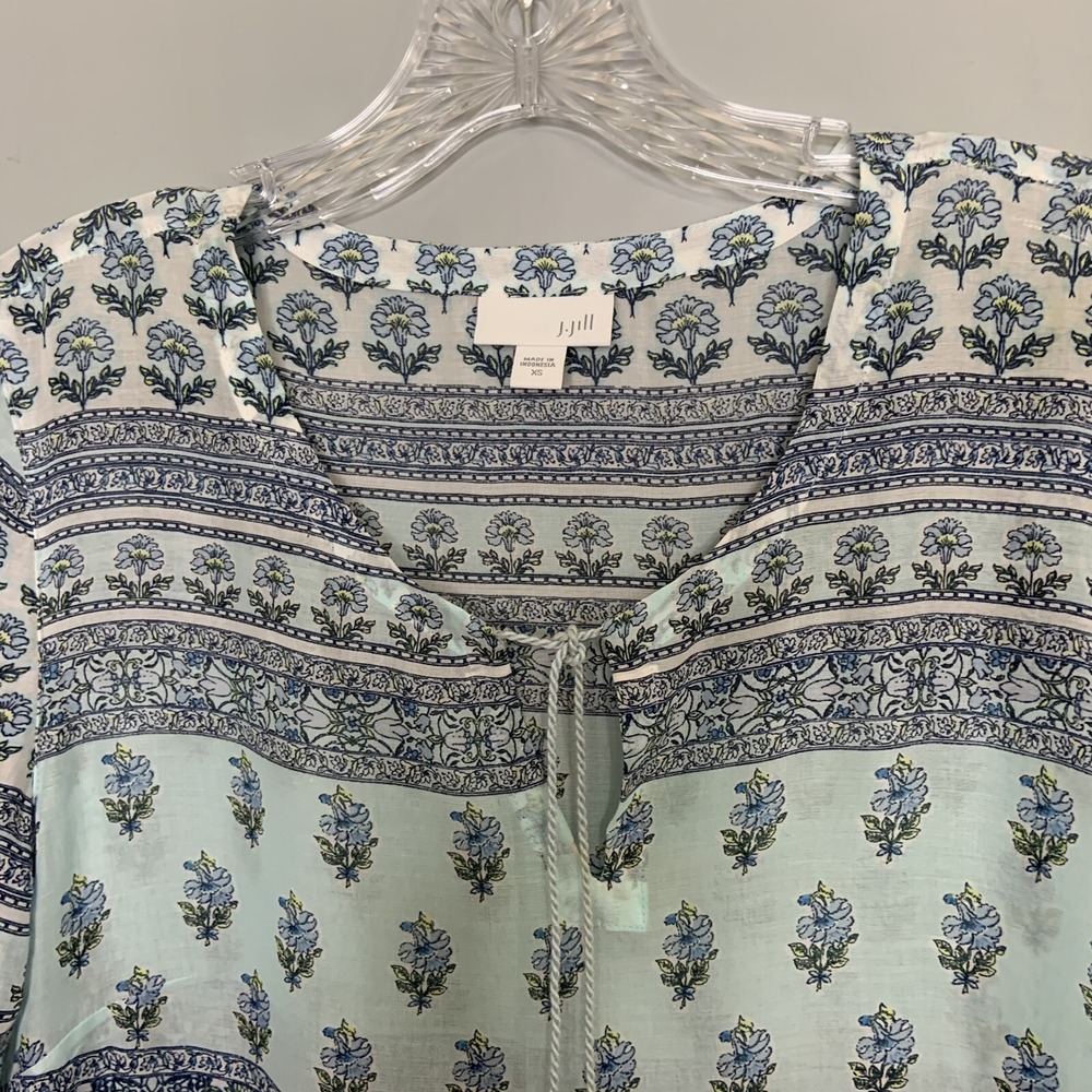 J Jill Swimsuit Beach Cover Up Tunic Size XS Blue Floral Boho Side Slits - Picture 5 of 8